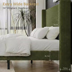 Letto a piattaforma imbottito Dyonery Queen Size, letto Wingback con testiera da 56,1 pollici in velluto a coste/gambe in legno massello/nessuna rete a molle necessaria/senza rumore