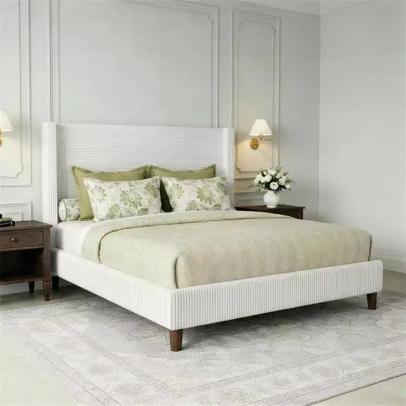 Dyonery Queen Size Upholstered Platform Bed Frame,Wingback Bed with 56.1 Headboard Corduroy/Solid Wood Leg/No Box Spring Needed/Noise Free