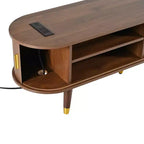 Mobile porta TV ovale scanalato in legno di noce MAYEERTY, console multimediale di metà secolo con stazione di ricarica per TV da 80 pollici