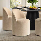 Set da pranzo rotondo moderno per 6 persone, tavolo da pranzo nero con piedistallo, sedie a botte girevoli in ciniglia con ruote - Panipeachy