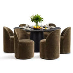 Set da pranzo rotondo moderno per 6 persone, tavolo da pranzo nero con piedistallo, sedie a botte girevoli in ciniglia con ruote - Panipeachy
