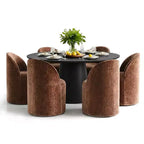 Set da pranzo rotondo moderno per 6 persone, tavolo da pranzo nero con piedistallo, sedie a botte girevoli in ciniglia con ruote - Panipeachy
