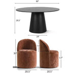 Set da pranzo rotondo moderno per 6 persone, tavolo da pranzo nero con piedistallo, sedie a botte girevoli in ciniglia con ruote - Panipeachy