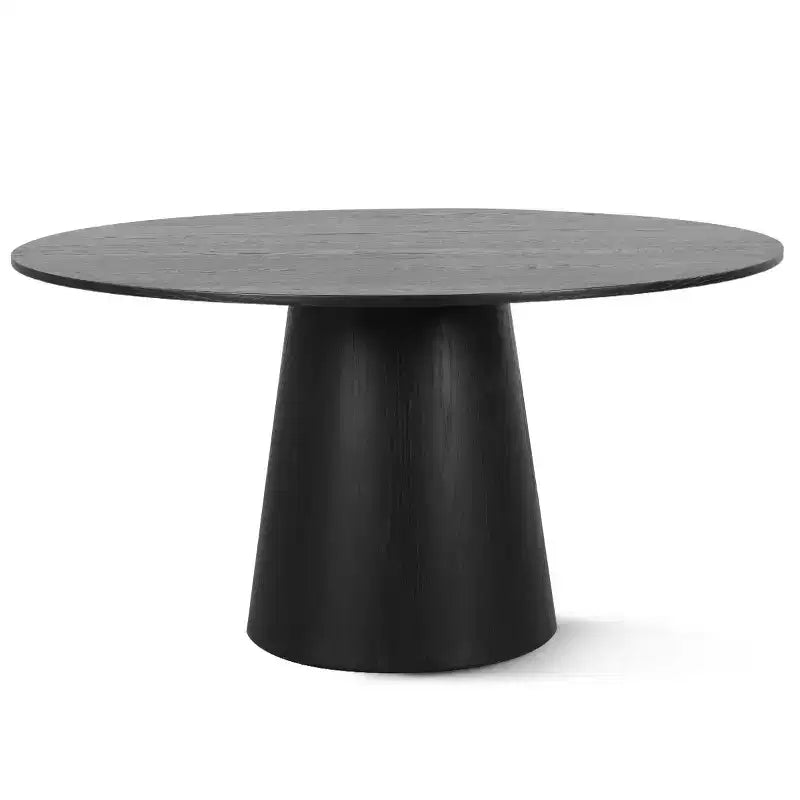 Set da pranzo rotondo moderno per 6 persone, tavolo da pranzo nero con piedistallo, sedie a botte girevoli in ciniglia con ruote - Panipeachy