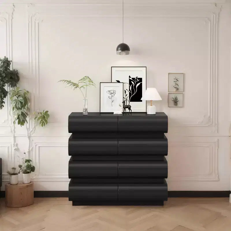 MAYEERTY Comodino a 8 cassetti per camera da letto, nero, senza maniglia, moderno, cassettiera a 8 cassetti con ampio spazio di archiviazione