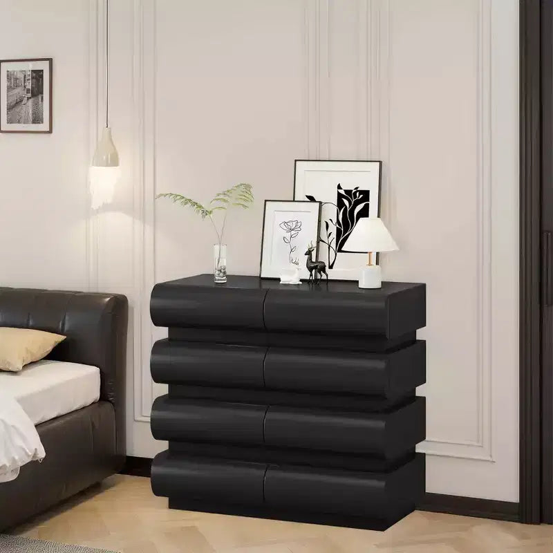 MAYEERTY Comodino a 8 cassetti per camera da letto, nero, senza maniglia, moderno, cassettiera a 8 cassetti con ampio spazio di archiviazione