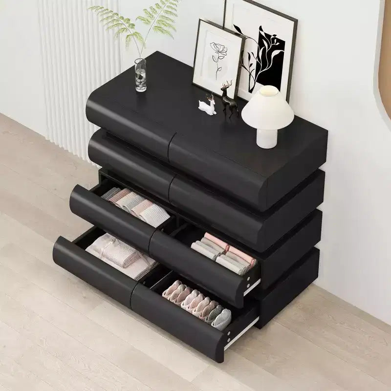 MAYEERTY Comodino a 8 cassetti per camera da letto, nero, senza maniglia, moderno, cassettiera a 8 cassetti con ampio spazio di archiviazione
