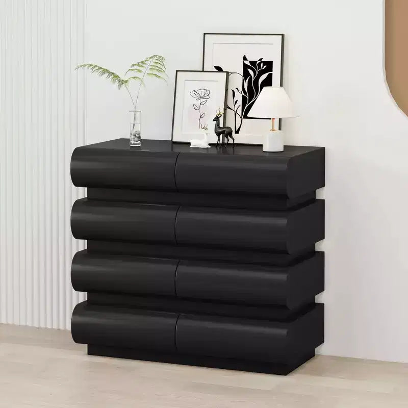 MAYEERTY Comodino a 8 cassetti per camera da letto, nero, senza maniglia, moderno, cassettiera a 8 cassetti con ampio spazio di archiviazione