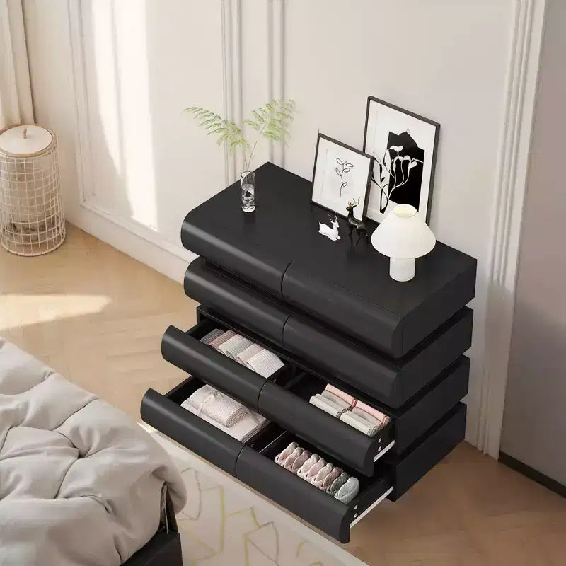 MAYEERTY Comodino a 8 cassetti per camera da letto, nero, senza maniglia, moderno, cassettiera a 8 cassetti con ampio spazio di archiviazione