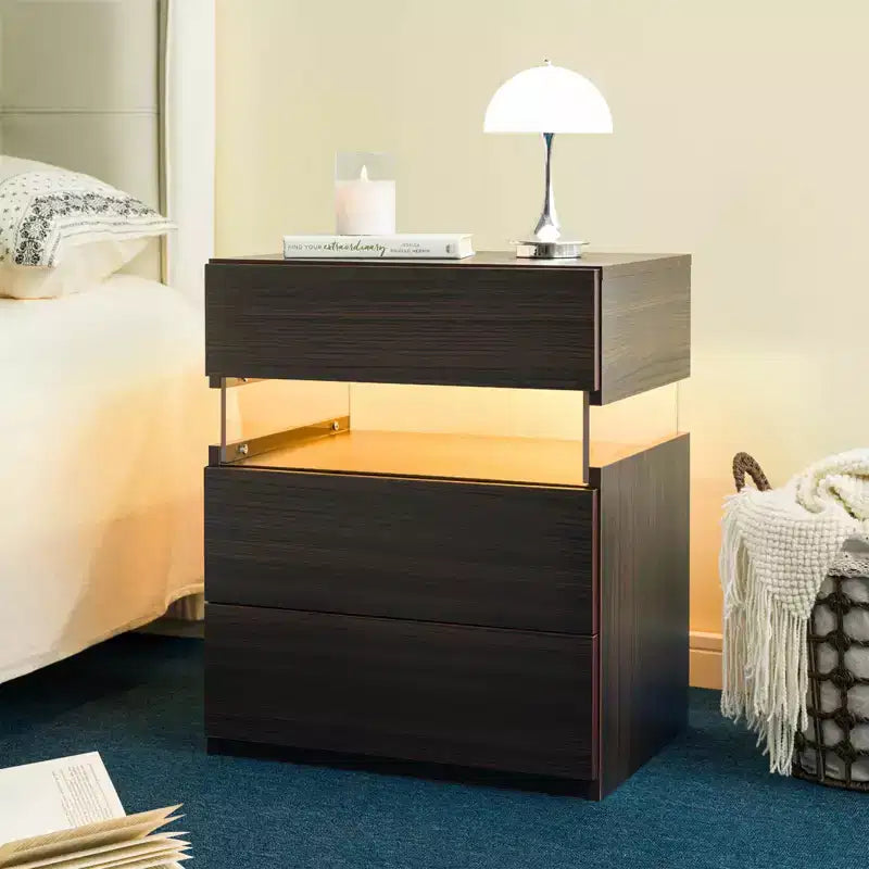 MAYEERTY Comodino con cassettiera a 3 cassetti per camera da letto, comodino per soggiorno, noce