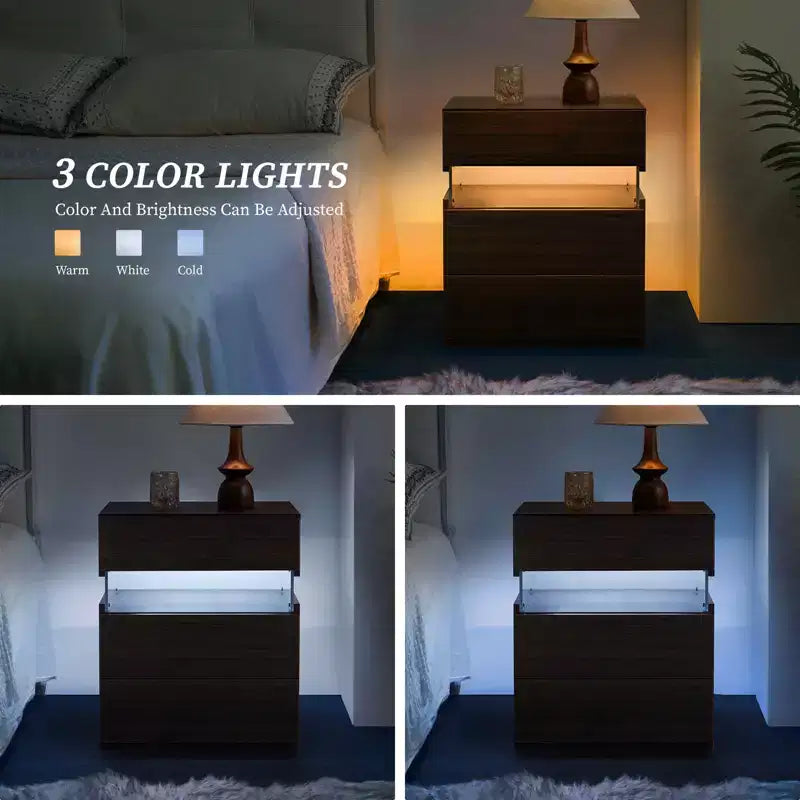 MAYEERTY Comodino con cassettiera a 3 cassetti per camera da letto, comodino per soggiorno, noce