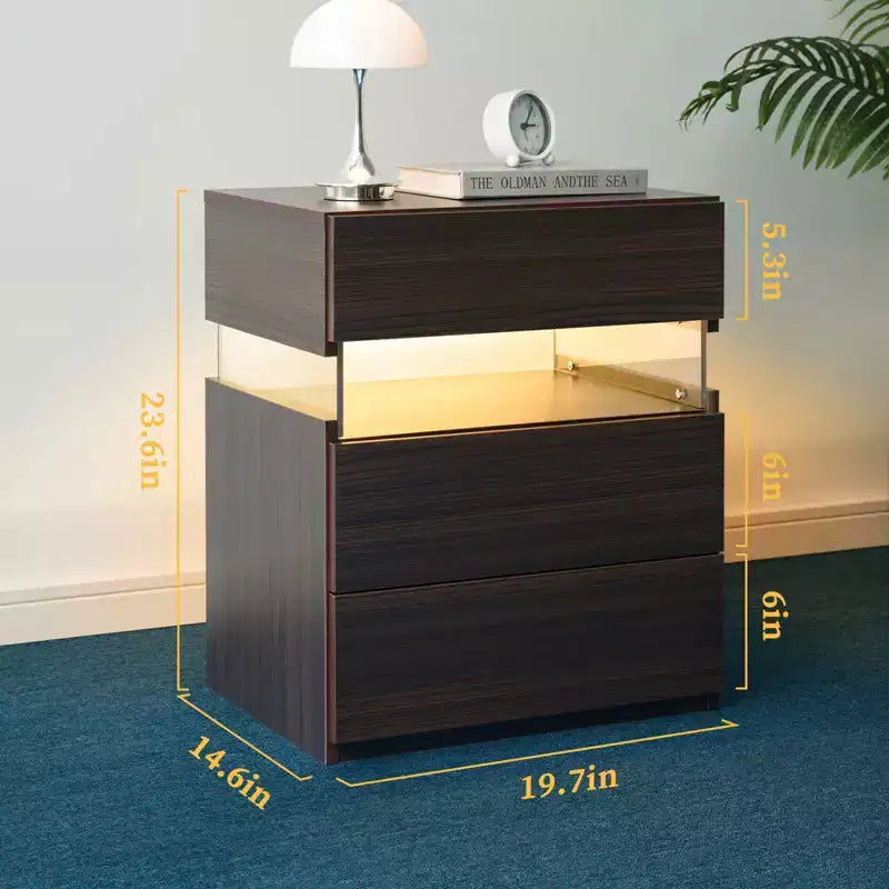 MAYEERTY Comodino con cassettiera a 3 cassetti per camera da letto, comodino per soggiorno, noce