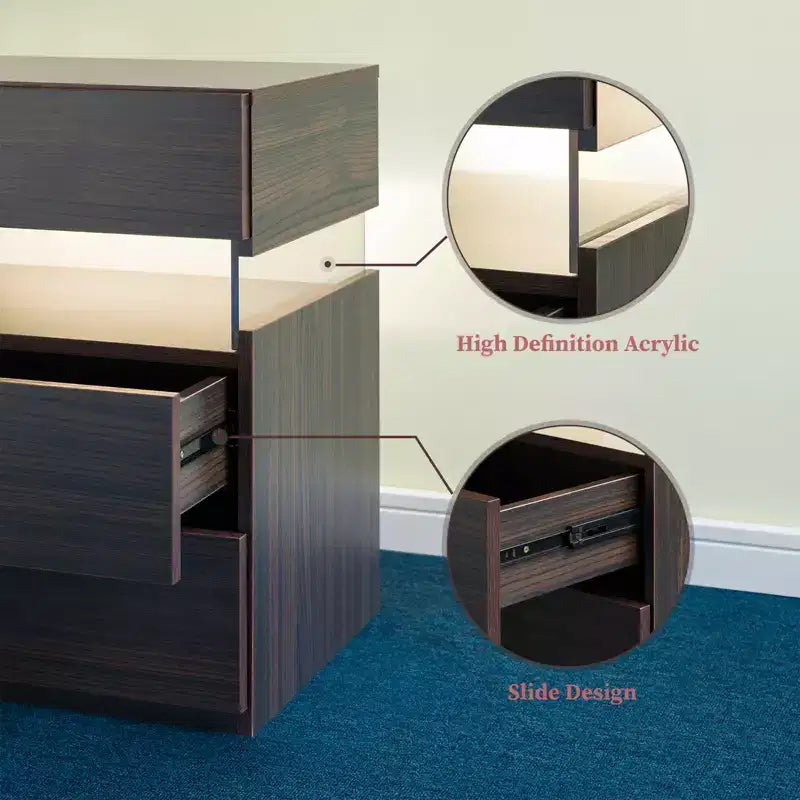 MAYEERTY Comodino con cassettiera a 3 cassetti per camera da letto, comodino per soggiorno, noce
