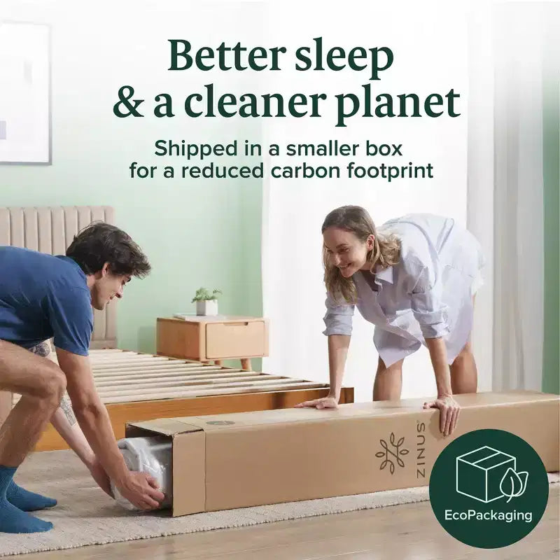 ZINUS Materasso in memory foam al tè verde, 10 pollici, queen, senza fibra di vetro, rigidità media, sollievo dalla pressione zonale, schiume e tessuto certificati sicuri.