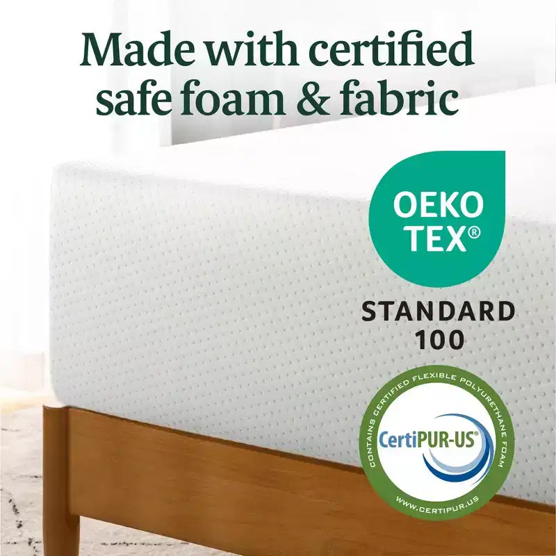 ZINUS Materasso in memory foam al tè verde, 10 pollici, queen, senza fibra di vetro, rigidità media, sollievo dalla pressione zonale, schiume e tessuto certificati sicuri.