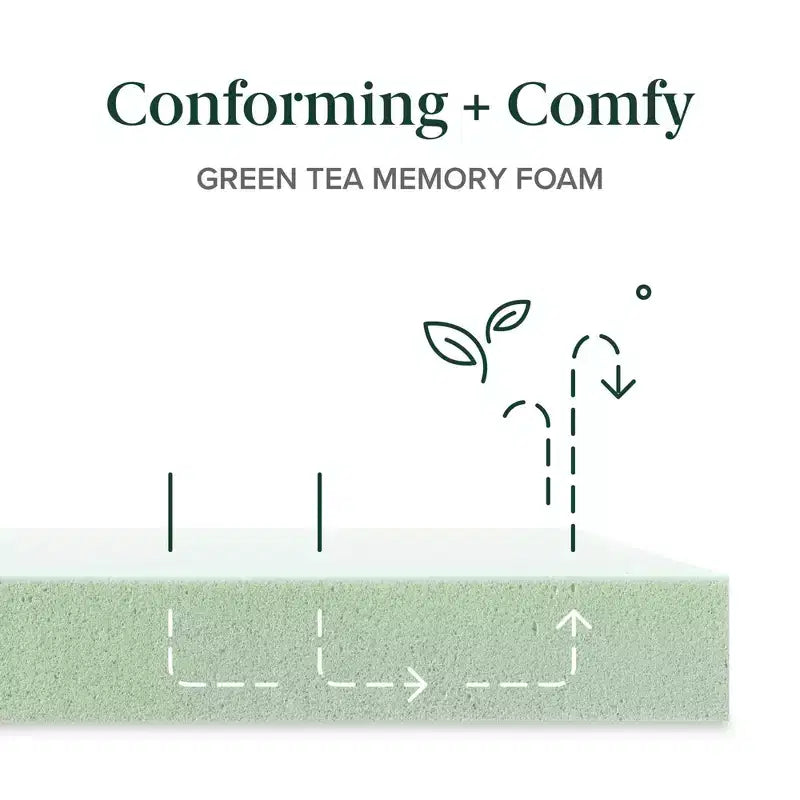 ZINUS Materasso in memory foam al tè verde, 10 pollici, queen, senza fibra di vetro, rigidità media, sollievo dalla pressione zonale, schiume e tessuto certificati sicuri.