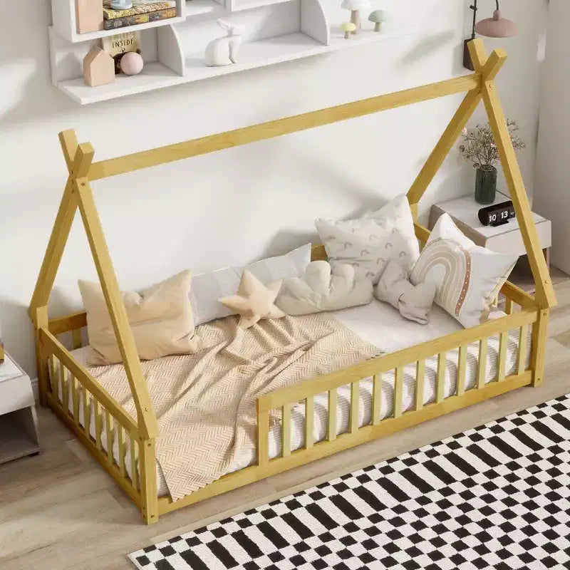 Letto a pavimento a forma di tenda Bellemave a una piazza con spondine e doghe