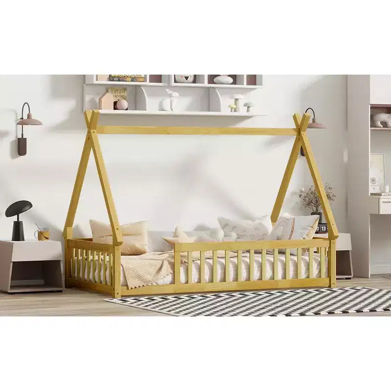 Letto a pavimento a forma di tenda Bellemave a una piazza con spondine e doghe