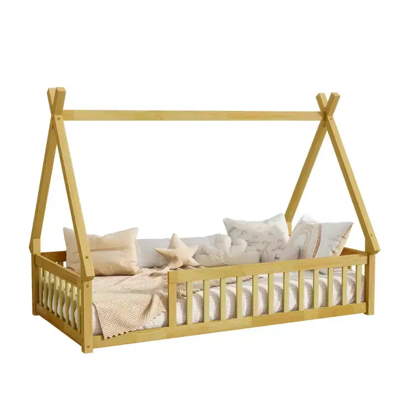 Letto a pavimento a forma di tenda Bellemave a una piazza con spondine e doghe