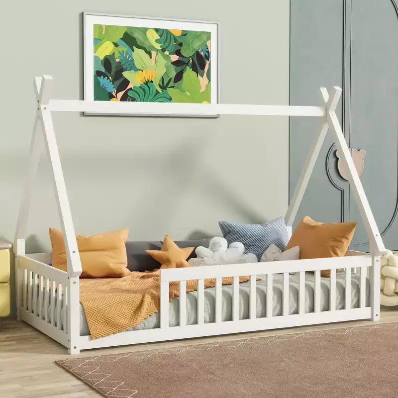 Letto a pavimento a forma di tenda Bellemave a una piazza con spondine e doghe
