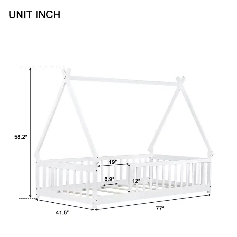 Letto a pavimento a forma di tenda Bellemave a una piazza con spondine e doghe