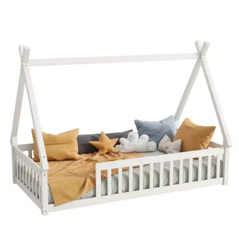 Letto a pavimento a forma di tenda Bellemave a una piazza con spondine e doghe