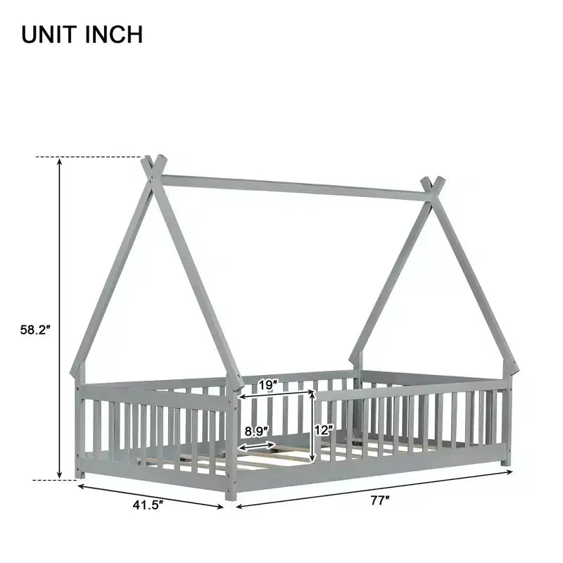 Letto a pavimento a forma di tenda Bellemave a una piazza con spondine e doghe