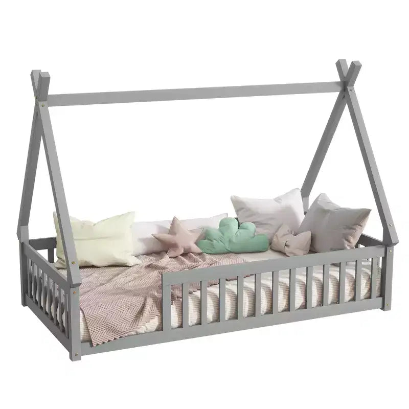 Letto a pavimento a forma di tenda Bellemave a una piazza con spondine e doghe