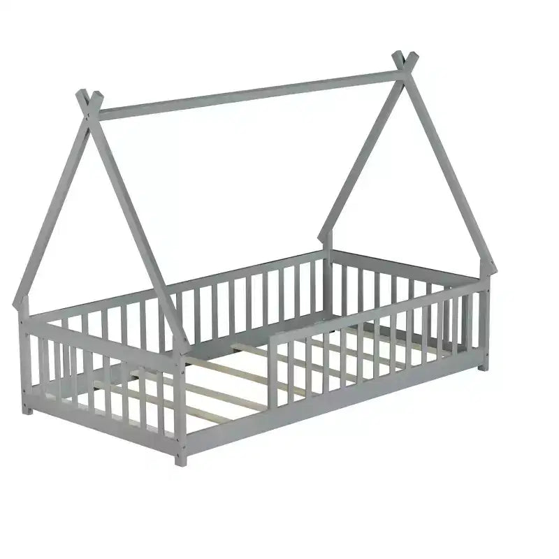 Letto a pavimento a forma di tenda Bellemave a una piazza con spondine e doghe
