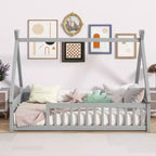 Bellemave Twin Size Tent-shaped Floor Bed with Guardrails and Slats