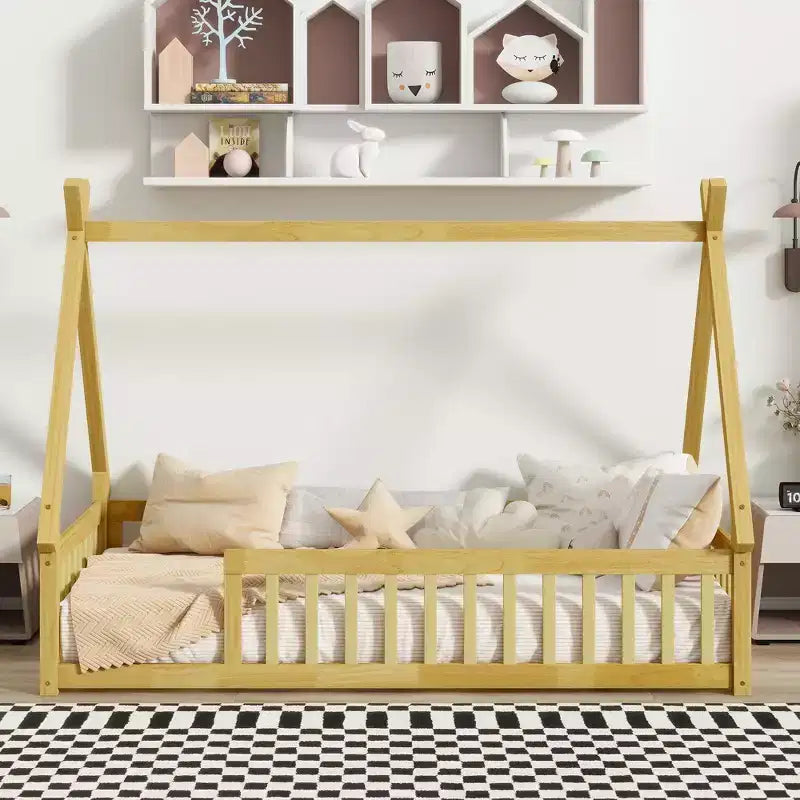 Letto a pavimento a forma di tenda Bellemave a una piazza con spondine e doghe