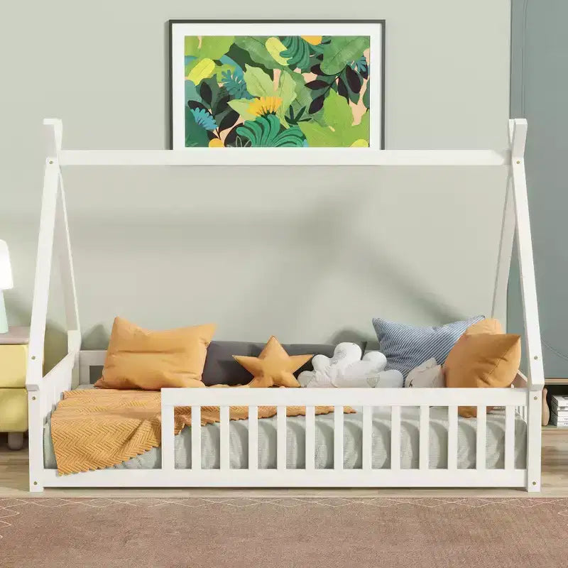 Letto a pavimento a forma di tenda Bellemave a una piazza con spondine e doghe