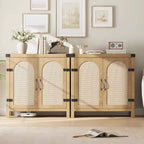 Mobile credenza in rattan, buffet contenitore rustico con inserti in legno in stile bohémien, perfetto angolo caffè per cucina, sala da pranzo e soggiorno, corridoio