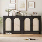 Mobile credenza in rattan, buffet contenitore rustico con inserti in legno in stile bohémien, perfetto angolo caffè per cucina, sala da pranzo e soggiorno, corridoio