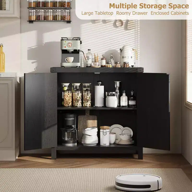Mobile credenza in rattan, buffet contenitore rustico con inserti in legno in stile bohémien, perfetto angolo caffè per cucina, sala da pranzo e soggiorno, corridoio