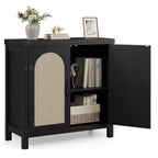 Mobile credenza in rattan, buffet contenitore rustico con inserti in legno in stile bohémien, perfetto angolo caffè per cucina, sala da pranzo e soggiorno, corridoio