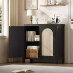 Rattan Sideboard Cabinet,Farmhouse Storage Buffet with Boho Wooden Accents, Perfect Coffee Bar for Kitchen, Dining & Living Room,Hallway