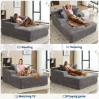 Acekool Poltrona Chaise Longue in Velluto a Coste Oversize, Grigio 170x127 cm Divano Letto Profondo Cloud, Divano da Terra Senza Montaggio per Soggiorno Camera da Letto