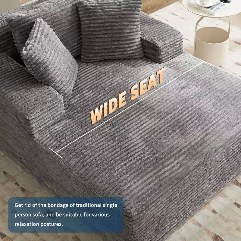 Acekool Poltrona Chaise Longue in Velluto a Coste Oversize, Grigio 170x127 cm Divano Letto Profondo Cloud, Divano da Terra Senza Montaggio per Soggiorno Camera da Letto