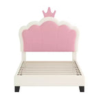 MAYEERTY Letto per Bambini Singolo Imbottito Principessa con Testiera e Pediera a Corona per Camera da Letto, Rosa Crema
