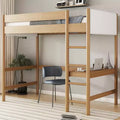 Whisen Twin Size Bed with Boucle Upholstered Headboard and Footboard with Ladder, Safety Guardrails - Natural