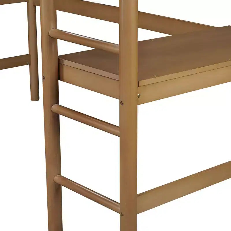 Letto singolo Whisen con testiera e pediera imbottite in tessuto Bouclé con scaletta, sponde di sicurezza - Naturale