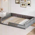 Bellemave Full Size Upholstered Wood Platform Bed with Guardrail & Pillow, No Box Spring Needed, Sturdy Pine Construction, Gray