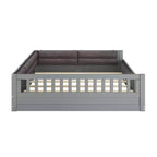 Bellemave Letto a piattaforma in legno imbottito Full Size con spondina e cuscino, nessuna rete a molle necessaria, robusta struttura in pino, grigio