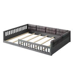 Bellemave Letto a piattaforma in legno imbottito Full Size con spondina e cuscino, nessuna rete a molle necessaria, robusta struttura in pino, grigio