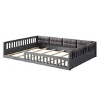 Bellemave Letto a piattaforma in legno imbottito Full Size con spondina e cuscino, nessuna rete a molle necessaria, robusta struttura in pino, grigio