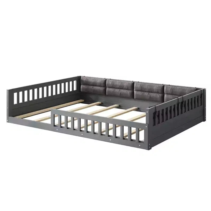 Bellemave Letto a piattaforma in legno imbottito Full Size con spondina e cuscino, nessuna rete a molle necessaria, robusta struttura in pino, grigio