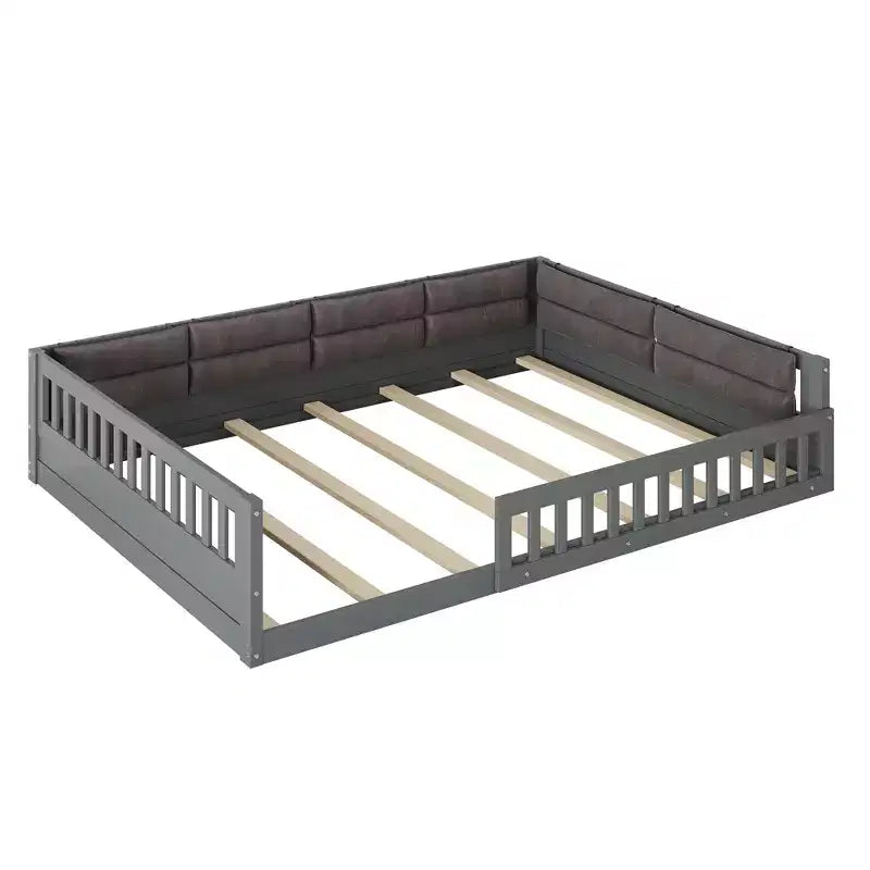 Bellemave Letto a piattaforma in legno imbottito Full Size con spondina e cuscino, nessuna rete a molle necessaria, robusta struttura in pino, grigio