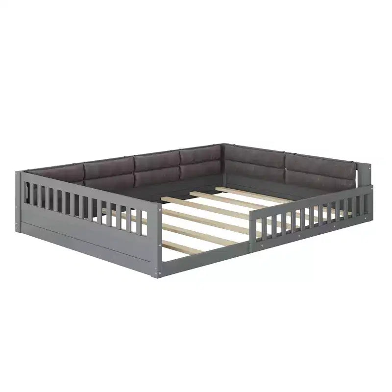 Bellemave Letto a piattaforma in legno imbottito Full Size con spondina e cuscino, nessuna rete a molle necessaria, robusta struttura in pino, grigio