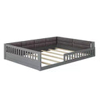 Bellemave Letto a piattaforma in legno imbottito Full Size con spondina e cuscino, nessuna rete a molle necessaria, robusta struttura in pino, grigio